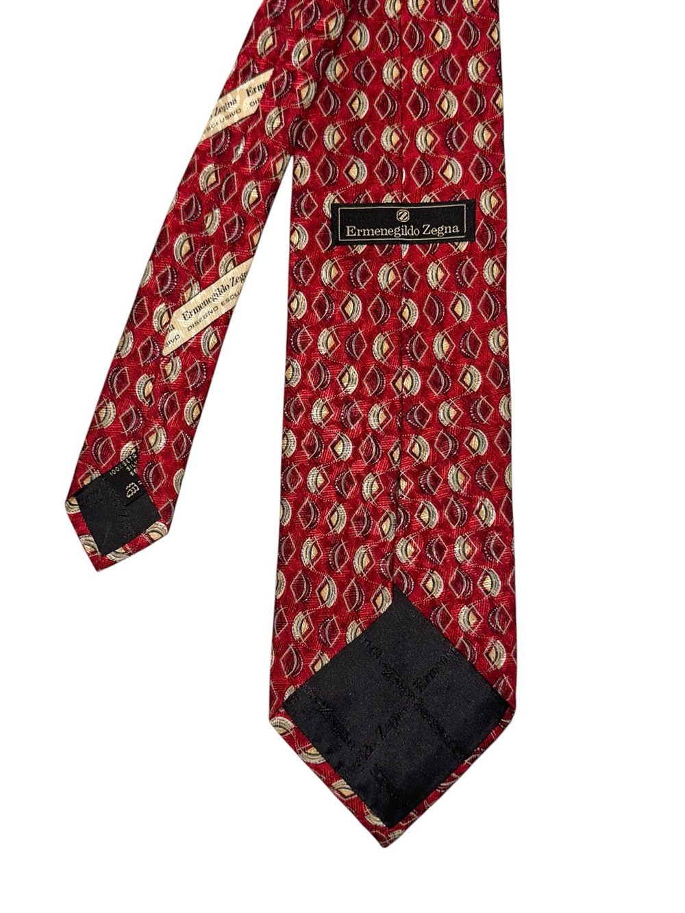 Ermenegildo Zegna Tie Made in Italy 100% Silk Jacquard Red Geometric 60x3.5”